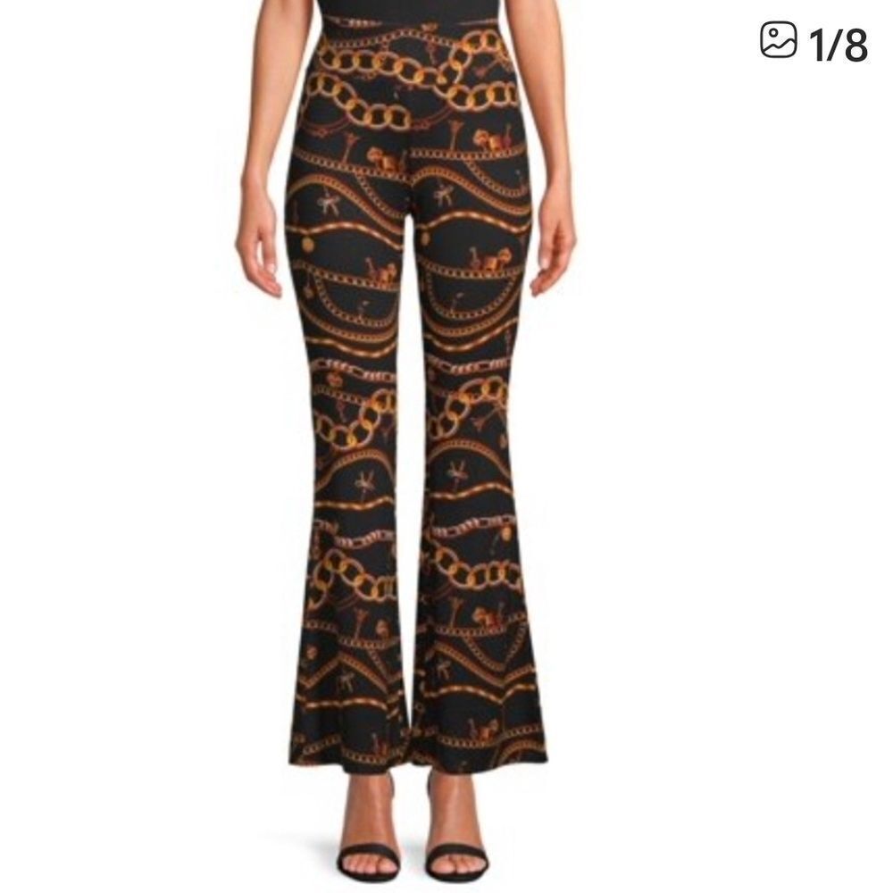 No Boundaries Black and Gold Patterned Flare Pants